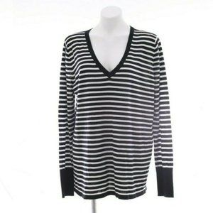 Halogen XXL Striped Lightweight V-Neck Sweater